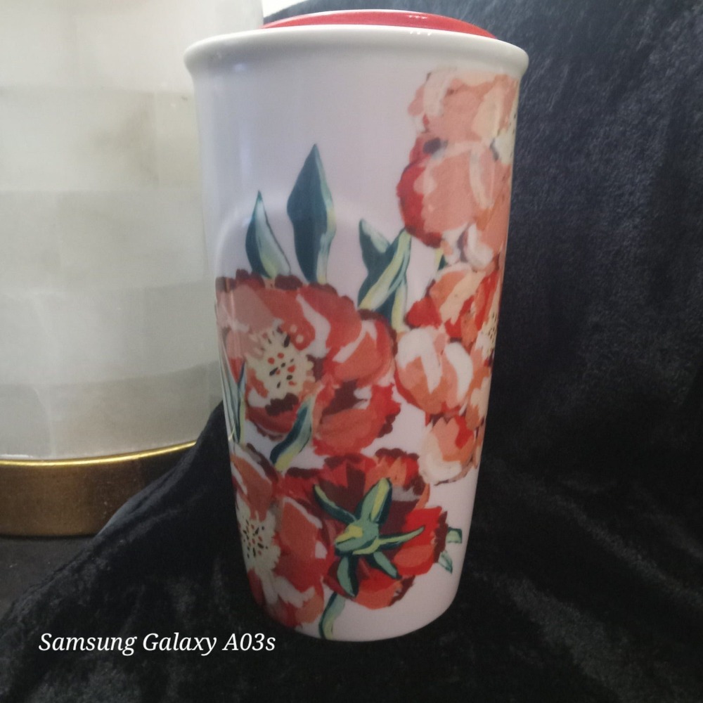 Starbucks White Floral 2015 Holiday Ceramic Tumbler